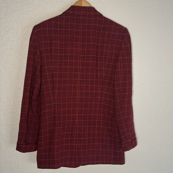 Vintage Lands’ End Dark Red Plaid Blazer Preppy Goth Money Wool Pockets Size 6 - Picture 7 of 7